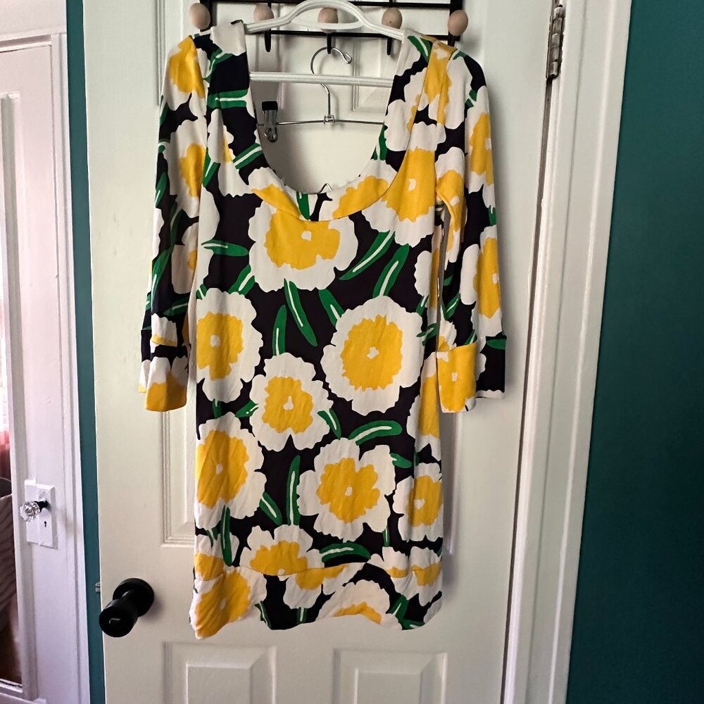 Diane von Fürstenberg Silk Floral Dress Size 8 Bold Yellow White Flowers DVF